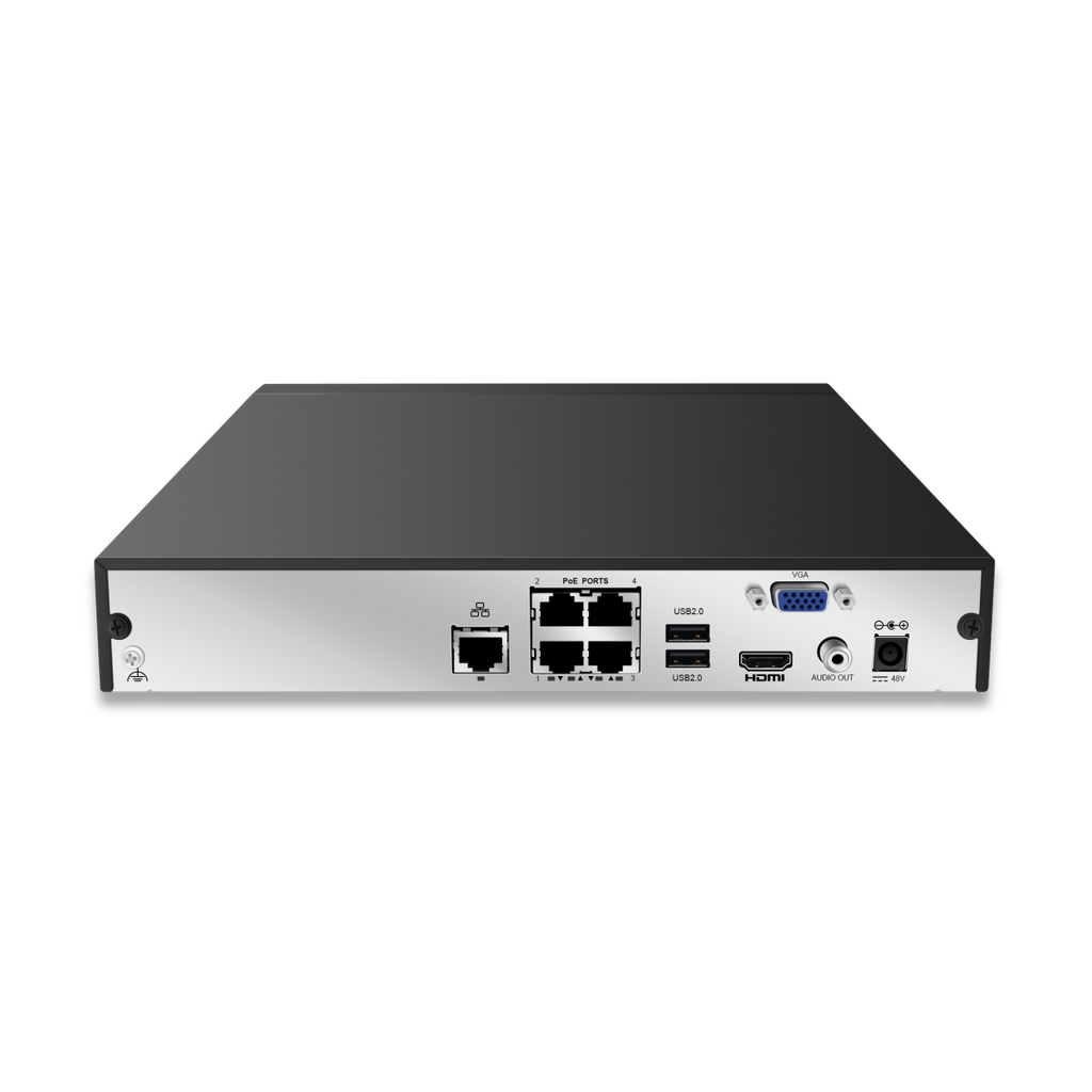 NVR 4 canali PoE 64Mbps H265 - 4K - 1 SATA - Funzioni AI Advanced